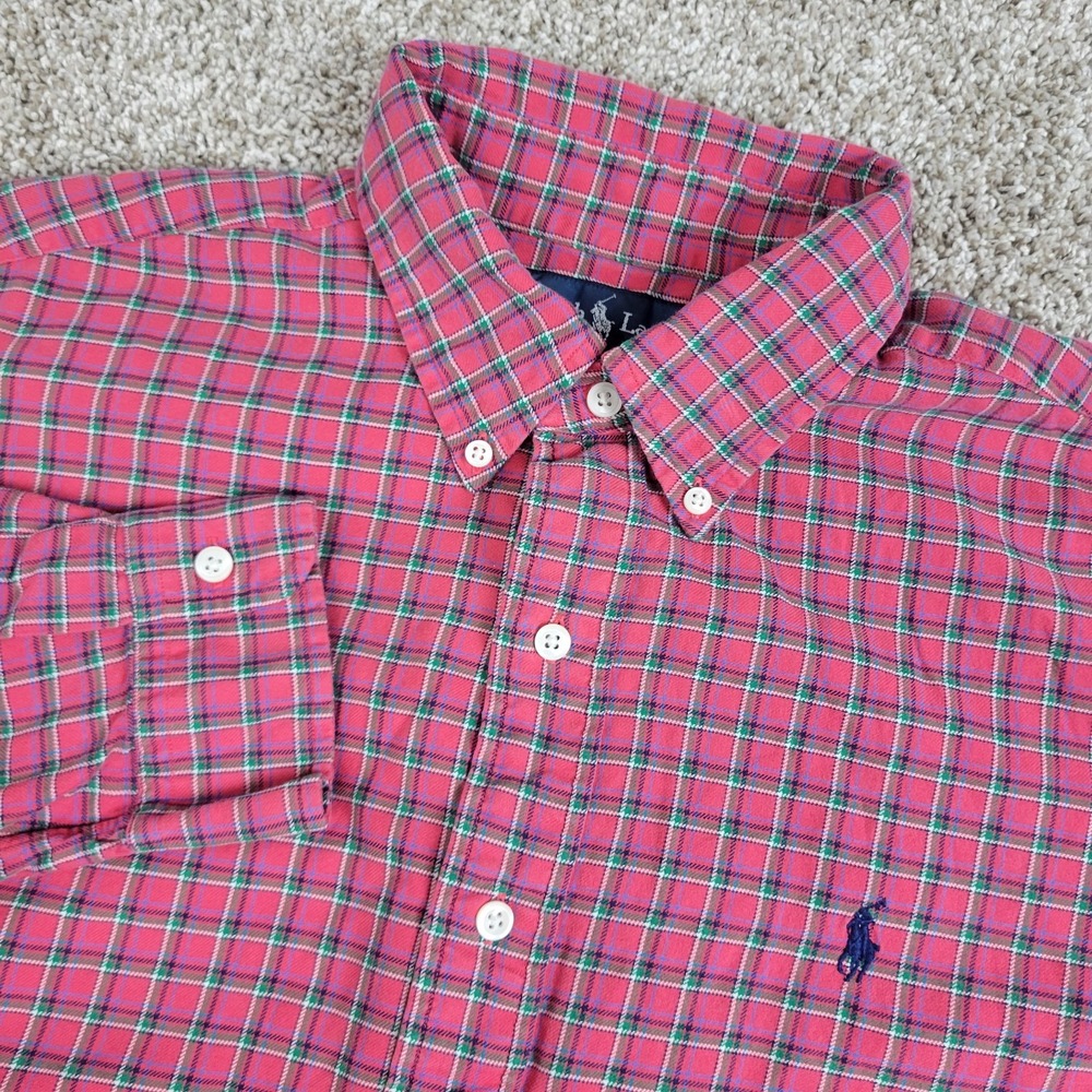 Ralph Lauren Classic Fit Mens Large Red Plaid Pony Button Down Long Sleeve